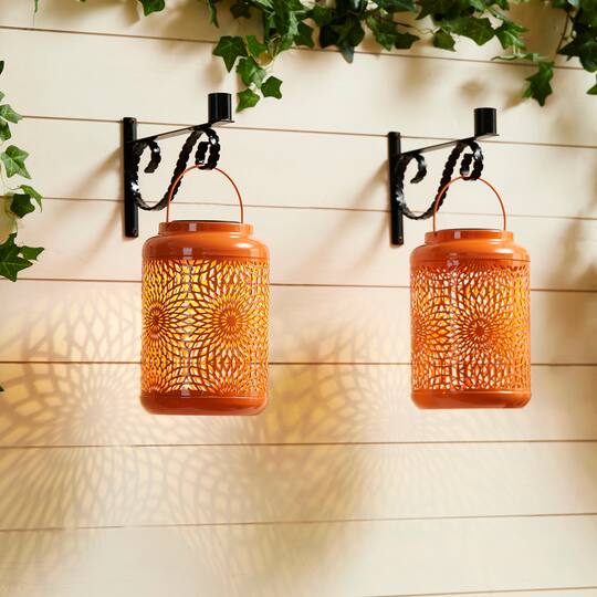Glitzhome® 8.75" Metal Cutout Solar Powered Hanging Lantern Set